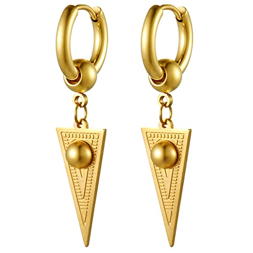 JewelryWe Creolen Ohrringe mit Dreieck Anhänger: Gold Edelstahl Klein Huggie Creolen mit Baumelnde Umgekehrt Triangel und Kugel Hip Hop Punk Ohrstecker Ohrhänger Schmuck Geschenk für Damen Herren von JewelryWe