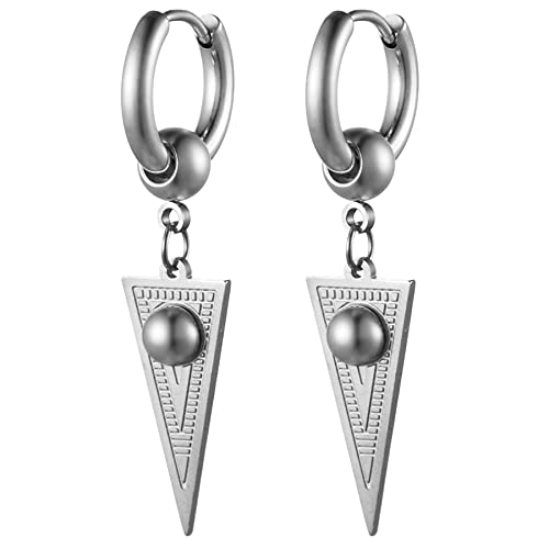 JewelryWe Creolen Ohrringe mit Dreieck Anhänger: Silber Edelstahl Klein Huggie Creolen mit Baumelnde Umgekehrt Triangel und Kugel Hip Hop Punk Ohrstecker Ohrhänger Schmuck Geschenk für Damen Herren JewelryWe Creolen Ohrringe mit Dreieck Anhänger: Silber Edelstahl Klein Huggie Creolen mit Baumelnde Umgekehrt Triangel und Kugel Hip Hop Punk Ohrstecker Ohrhänger Schmuck Geschenk für Damen Herren von JewelryWe