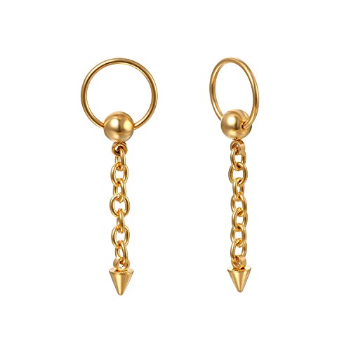 JewelryWe Creolen Ohrringe mit Spike Kette: Gold Edelstahl Kleine Huggie Creolen mit Kugel & Baumelnde Spike Kette Hängende Ohrringe Ohrstecker Ohrhänger Punk Schmuck Geschenk für Herren Damen JewelryWe Creolen Ohrringe mit Spike Kette: Gold Edelstahl Kleine Huggie Creolen mit Kugel & Baumelnde Spike Kette Hängende Ohrringe Ohrstecker Ohrhänger Punk Schmuck Geschenk für Herren Damen von JewelryWe