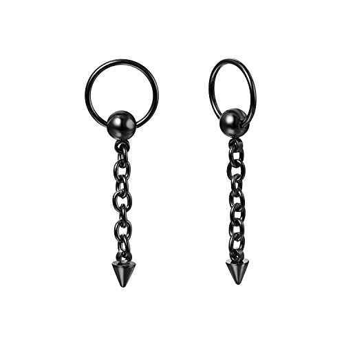 JewelryWe Schmuck Herren Creolen Ohrringe Edelstahl Huggie Kreolen Ohrstecker Ohrhänger mit Spike Kette Anhänger Geschenk für Männer, Schwarz von JewelryWe