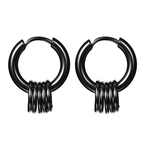 JewelryWe Schmuck Damen Herren Creolen Ohrringe Edelstahl Kreis Ringe Ohrhänger Klappcreolen Huggie, Schwarz, Durchmesser 15mm von JewelryWe