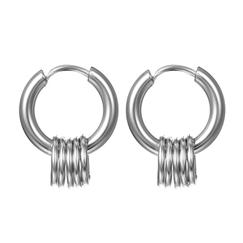 JewelryWe Schmuck Damen Herren Creolen Ohrringe Edelstahl Kreis Ringe Ohrhänger Klappcreolen Huggie, Silber, Durchmesser 15mm von JewelryWe