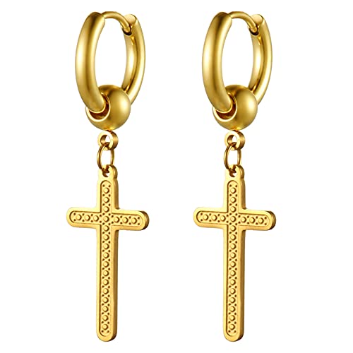 JewelryWe Schmuck Damen Herren Creolen Ohrringe Edelstahl Kreuz Kruzifix Ohrhänger Ohrstecker Silber Gold Schwarz Hip hop Geschenk von JewelryWe