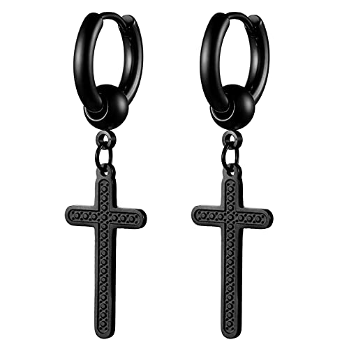 JewelryWe Schmuck Damen Herren Creolen Ohrringe Edelstahl Kreuz Kruzifix Ohrhänger Ohrstecker Silber Gold Schwarz Hip hop Geschenk von JewelryWe