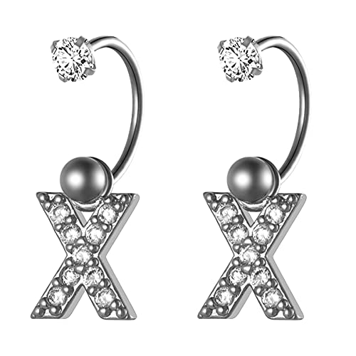 JewelryWe Schmuck Damen Herren Ohrringe Edelstahl Halb Creolen Ohrstecker mit A-Z Alphabet Buchstaben Zirkonia Anhänger, Knorpel Piercing Silber X JewelryWe Schmuck Damen Herren Ohrringe Edelstahl Halb Creolen Ohrstecker mit A-Z Alphabet Buchstaben Zirkonia Anhänger, Knorpel Piercing Silber X von JewelryWe