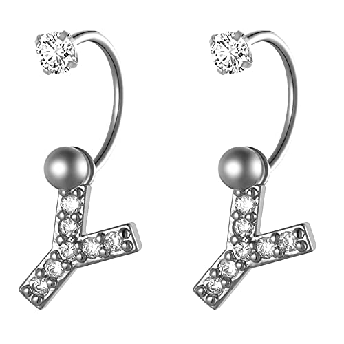 JewelryWe Schmuck Damen Herren Ohrringe Edelstahl Halb Creolen Ohrstecker mit A-Z Alphabet Buchstaben Zirkonia Anhänger, Knorpel Piercing Silber Y von JewelryWe