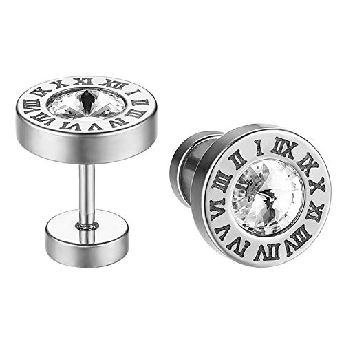 JewelryWe Römische Ziffern Ohrstecker mit Zirkonia: Silber Edelstahl Römische Zahlen Glitzern Gestüt Ohrringe Unisex Strass Ohrringe Fake Plugs Ohr Cheater Tunnel Piercing Schmuck für Damen Herren von JewelryWe