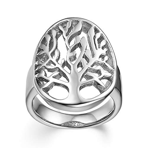 JewelryWe Lebensbaum Ringe Damen Herren: Damen-Ring Herren-Ring Edelstahl Baum des Lebens Siegelringe Hollow Ring Band mit Gravur Silber Größe 57 von JewelryWe