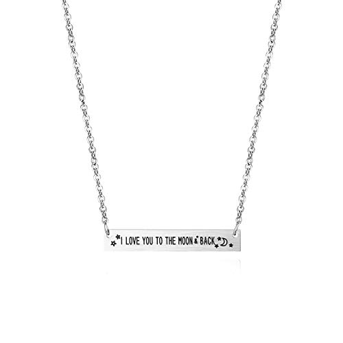JewelryWe Schmuck Damen Kette Edelstahl Rechteck Anhänger Halskette mit Gravur I Love You to The Moon&Back Namenskette Silber von JewelryWe