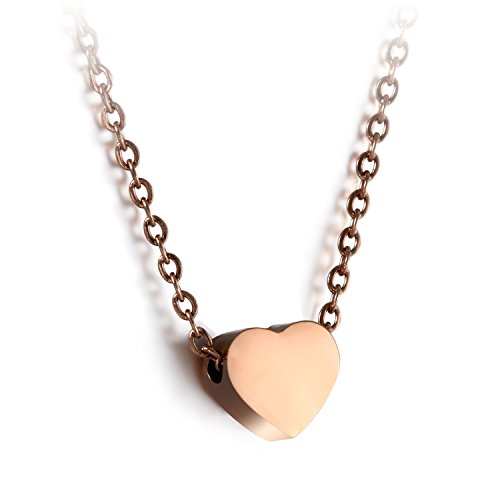 JewelryWe Schmuck Damen Kette mit Herz Anhänger | Edelstahl Halskette Modeschmuck Frauen Mädchen nickelfrei Rosegold von JewelryWe