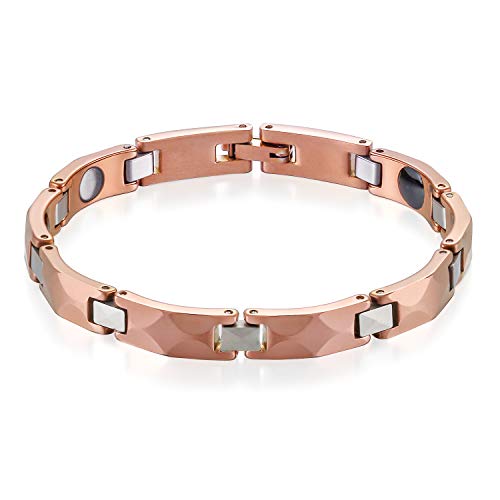 JewelryWe Schmuck Damen Magnet Armband Therapie Kugel Perlen Wolframcarbid Wolfram Armreif Rechteck Link Handgelenk Rosegold Silber von JewelryWe