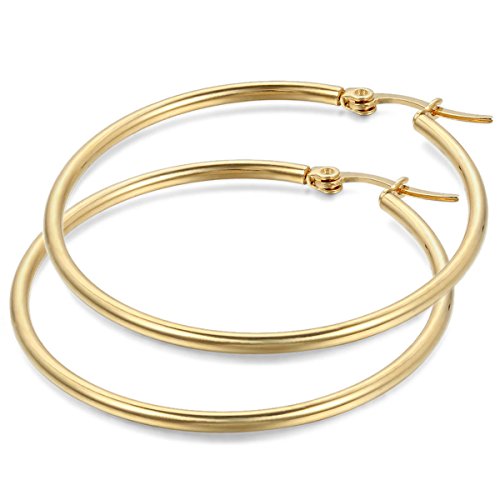 JewelryWe Schmuck Damen Ohrringe, 44mm Edelstahl große Poliert Creolen Ohrhänger Geschenke für Frauen Mädchen, Gold von JewelryWe