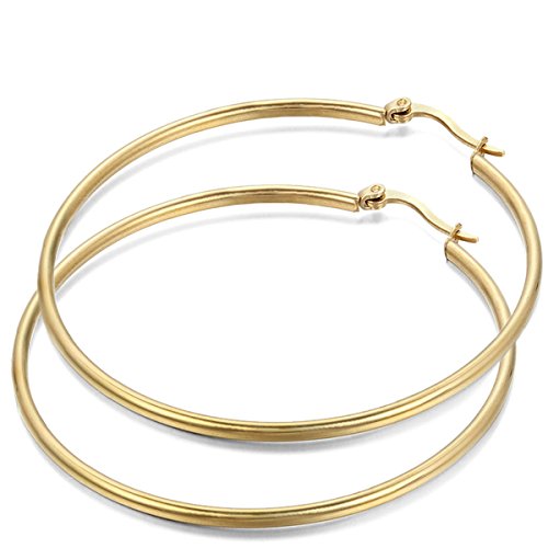 JewelryWe Schmuck Damen Ohrringe, 48mm Edelstahl große Poliert Creolen Ohrhänger, Gold JewelryWe Schmuck Damen Ohrringe, 48mm Edelstahl große Poliert Creolen Ohrhänger, Gold von JewelryWe