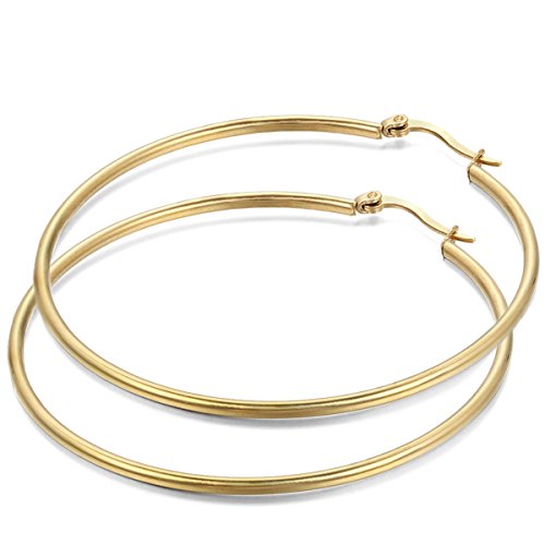 JewelryWe Schmuck Damen Ohrringe, 58mm Edelstahl große Poliert Creolen Ohrhänger, Gold JewelryWe Schmuck Damen Ohrringe, 58mm Edelstahl große Poliert Creolen Ohrhänger, Gold von JewelryWe