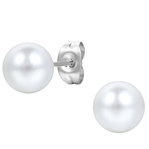 JewelryWe Schmuck Damen-Ohrringe, 8mm Edelstahl Imitation Perlen Gestüt Ohrstecker, Weiss Silber von JewelryWe