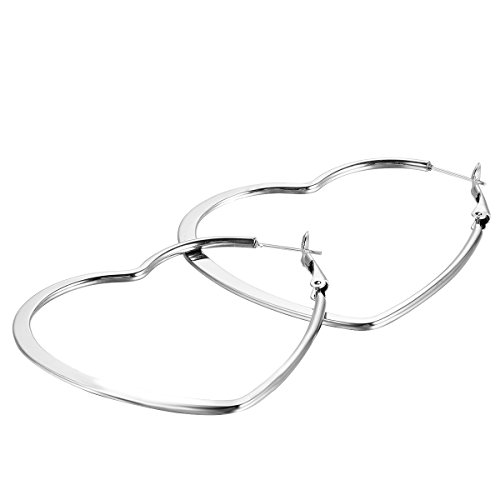 JewelryWe Schmuck Damen Ohrringe, Edelstahl, große Creolen Liebe Herz Ohrschmuck Ohrstecker, Silber, 55mm von JewelryWe