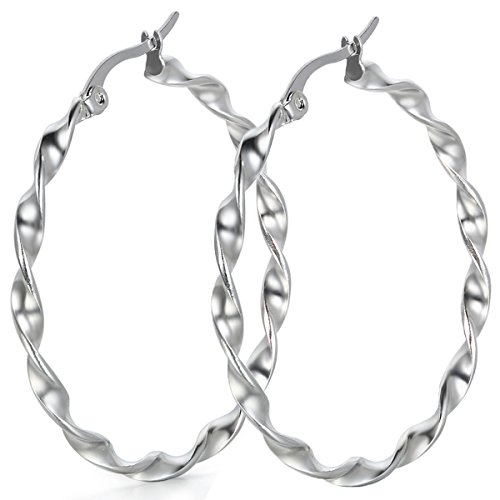 JewelryWe Schmuck Damen Ohrringe, Edelstahl große verdreht Kreis Creolen Ohrstecker Ohrhänger Geschenke für Frauen Mädchen, Silber 30mm von JewelryWe