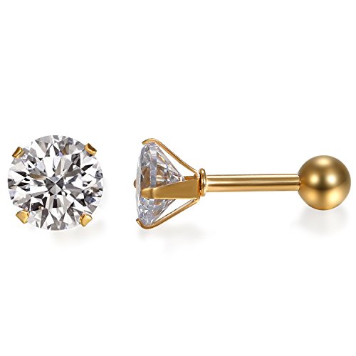 JewelryWe Knorpel Ohrstecker Damen Herren: Elegant Edelstahl Runde Zirkonia Tragus Ohrringe Helix Conch Ohr Piercings Knorpelpiercing für Frauen Männer Gold Breite 4mm von JewelryWe