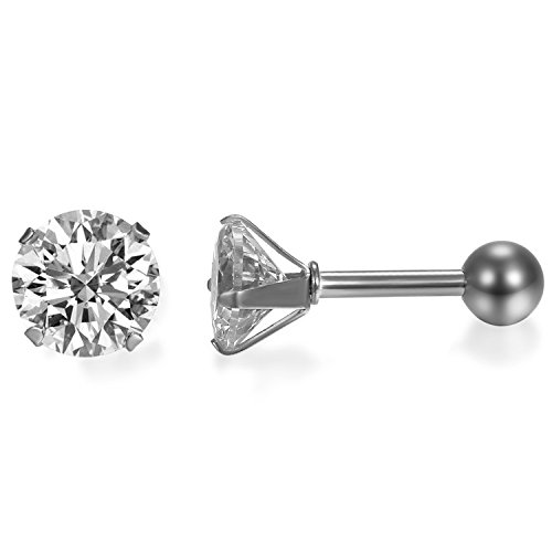 JewelryWe Schmuck Damen Ohrringe, Elegant Runde Zirkonia Edelstahl Ohrstecker Tragus Helix Ohr Piercing, Silber - Breite 4mm von JewelryWe