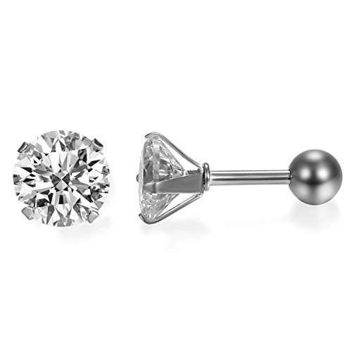 JewelryWe Schmuck Damen Ohrringe, Elegant Runde Zirkonia Edelstahl Ohrstecker Tragus Helix Ohr Piercing, Silber - Breite 6mm von JewelryWe