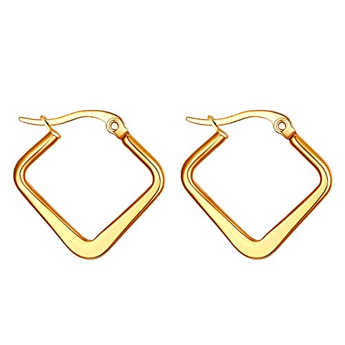JewelryWe Schmuck Damen Ohrringe Edelstahl Poliert große Quadrat Viereck Geometrie Hoop Creolen Ohrstecker Gold 20mm von JewelryWe