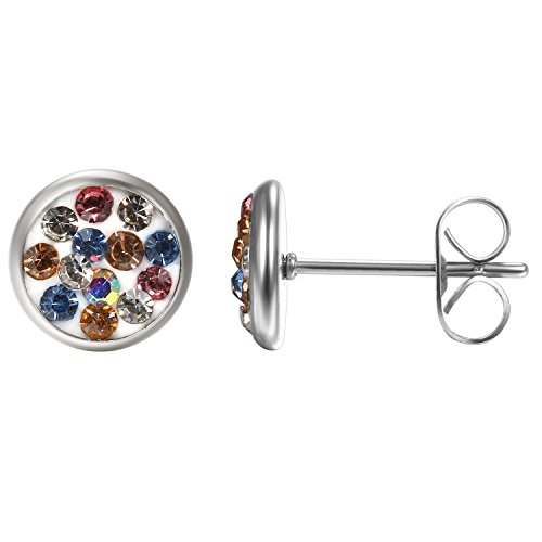 JewelryWe Schmuck Damen Ohrstecker, Edelstahl Glitzer Bunte Strass Runde Ohrringe für Frau Mädchen, Silber von JewelryWe