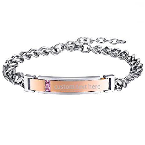 JewelryWe Schmuck Damen Partner Armband mit Gravur, Lieben Freundschaftsarmband Valentinstag Paar Geschenk, Glänzend Poliert Panzerkette, Edelstahl Zirkonia, Schwarz Rosegold Silber von JewelryWe