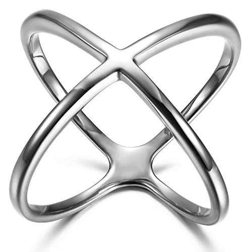 JewelryWe Schmuck Damen-Ring, Edelstahl Kreuz Infinity Unendlichkeit Zeichen Symbol Ring Verlobungsringe Trauringe Eheringe, Silber, Größe 57 von JewelryWe