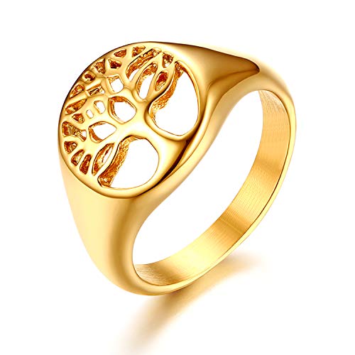 JewelryWe Schmuck Damen-Ring, Edelstahl Lebensbaum Baum des Lebens Hollow Ring Zehenring, Gold, Größe 62, kostenlose Gravur von JewelryWe