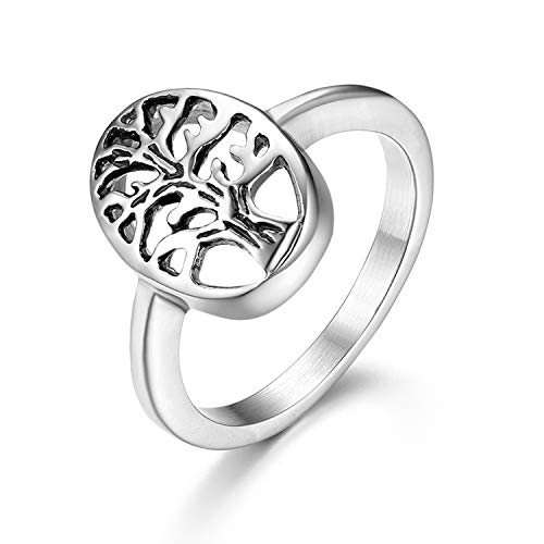 JewelryWe Schmuck Damen-Ring, Edelstahl Lebensbaum Baum des Lebens Hollow Versprechen Jahrestag Engagement Ring, Silber, Größe 52, kostenlose Gravur von JewelryWe