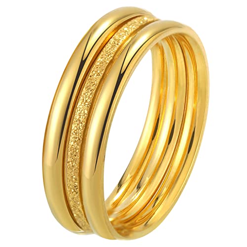 JewelryWe Schmuck Damen-Ring 2mm 3-teilig Edelstahl Sandgetrahlt Stapelringe Ringe Band Gold für Hochzeit Verlobung Engament, Größe 49 von JewelryWe