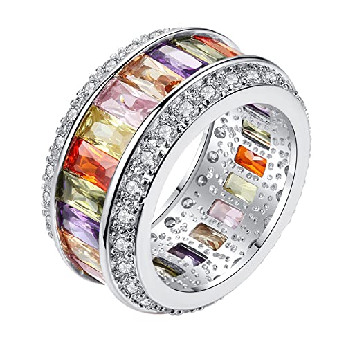 JewelryWe Schmuck Damen-Ring Elegant Bunte Zirkonia Regenbogen LGBTQ Gay Pride Männer Frauen Eternity Ring Verlobung Hochzeit Band Geschenk Größe 52 von JewelryWe