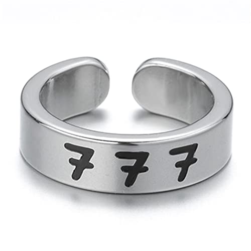 JewelryWe Schmuck Damen-Ring Edelstahl Glücksengel 777 Zahlenring Offener Ring Verstellbar Ehering Jahrestag Versprechen Ringe Band für Frauen Mädchen Silber von JewelryWe