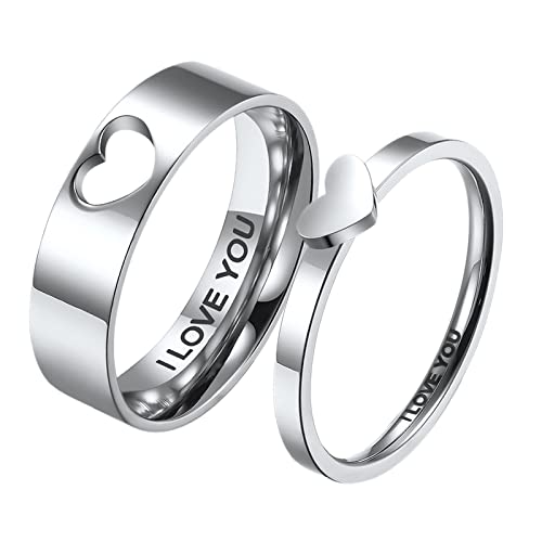 JewelryWe Schmuck Damen-Ring Edelstahl Herz I LOVE YOU Partnerringe Freundschaftsringe Verlobungsringe Eheringe Trauringe Ringe für Frauen Silber Größe 59 von JewelryWe