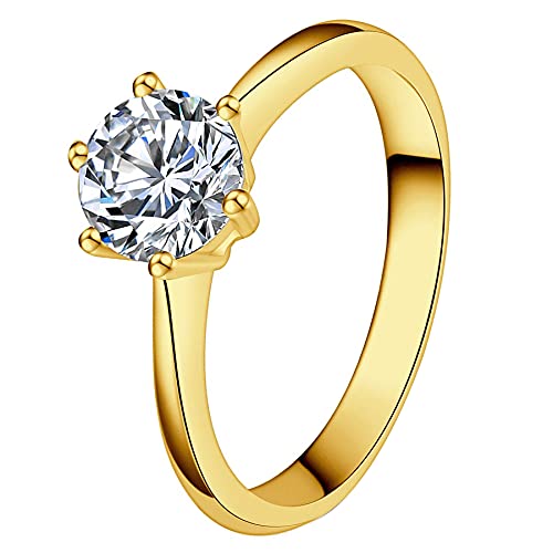 JewelryWe Schmuck Damen-Ring Solitärring Damen Verlobungsring mit Zirkonia Edelstahl Eheringe Ring Hochzeitsringe Gold Valentinstag Lieben Geschenk für Frauen Mädchen Größe 57 von JewelryWe