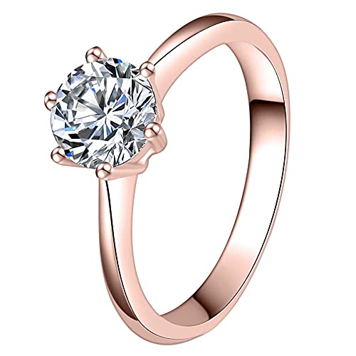 JewelryWe Schmuck Damen-Ring Solitärring Damen Verlobungsring mit Zirkonia Edelstahl Eheringe Ring Hochzeitsringe Rosegold Valentinstag Lieben Geschenk für Frauen Mädchen Größe 62 von JewelryWe