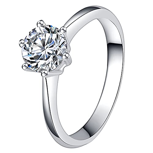 JewelryWe Schmuck Damen-Ring Solitärring Damen Verlobungsring mit Zirkonia Edelstahl Eheringe Ring Hochzeitsringe Silber Valentinstag Lieben Geschenk für Frauen Mädchen Größe 49 von JewelryWe