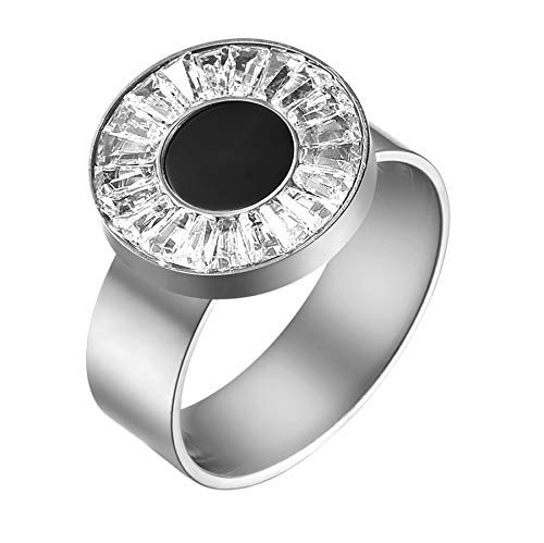 JewelryWe Schmuck Damen-Ring Zirkonia Edelstahl Siegelring Rund Ring Band mit Gravur Silber Verlobung Valentinstag Lieben Geschenk Größe 57 von JewelryWe