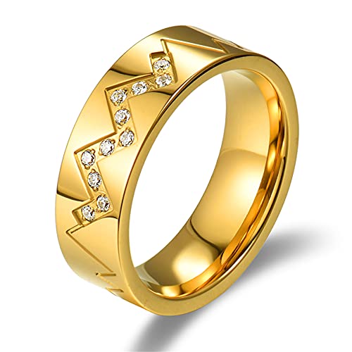 JewelryWe Schmuck Damen-Ring mit Gravur Edelstahl Herzschlag EKG Zirkonia Verlobungsring Ehering Silber Gold Rosegold Valentinstag Lieben Geschenk Größer 52mm von JewelryWe