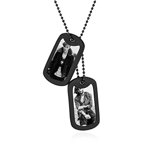 JewelryWe Schmuck Dog Tag Halskette mit persönlicher FOTOGRAVUR | Bild & Text Gravur, Edelstahl Kautschuk 2 poliert Militärischen Erkennungsmarken Dog Tag Herren Anhänger mit 60cm Kette von JewelryWe