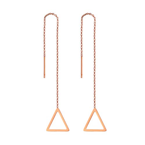 JewelryWe Schmuck Durchzieher Ohrringe Edelstahl Dreieck Triangel Lange Kette Einfädler Ohr Linie Ohrhänger für Frauen Mädchen, Rosegold von JewelryWe