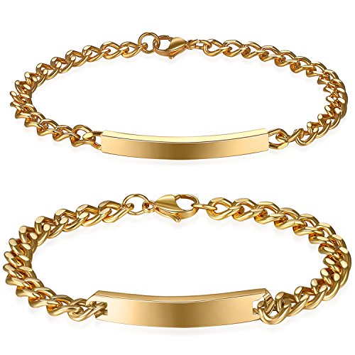JewelryWe Valentinstag Schmuck EIN Paar Partnerarmband Edelstahl Hochglanz Poliert Gold Link Panzerarmband Panzerkette Armband Pärchen Armreifen für Herren Damen von JewelryWe