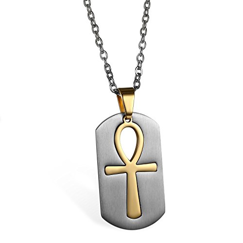 JewelryWe Schmuck Edelstahl Ägypten Ägyptisches Zeichen Anch o. Ankh Kreuz Dog Tag Anhänger mit 55cm Kette, Halskette für Herren und Damen, Gold Silber, mit kostenlos Gravur von JewelryWe