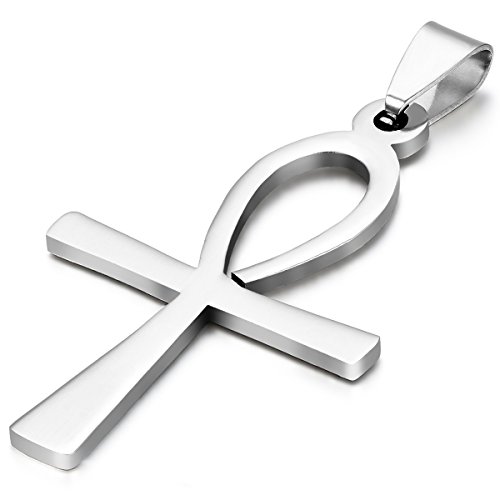 JewelryWe Schmuck Edelstahl Ägyptisches Zeichen Anch o.Ankh Kreuz Anhänger mit 54cm Kette, Halskette für Herren Damen, Silber von JewelryWe