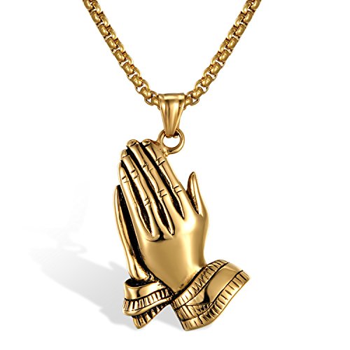 JewelryWe Schmuck Edelstahl Anhänger Halskette Gold Religiöse Christliche Betende Hände Apostel Gebet Hände Herren,mit 56cm Kette von JewelryWe