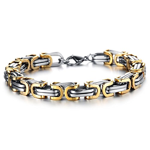 JewelryWe Schmuck Edelstahl Armband Handgelenk Bindeglied Gold Silber Byzantiner Punk Rock Herren von JewelryWe