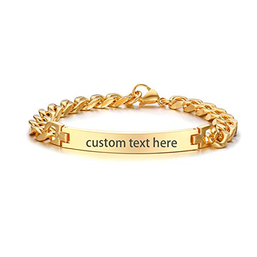 JewelryWe Schmuck Edelstahl Armband Panzerkette Link Polished Armkette für Herren Damen Gold von JewelryWe