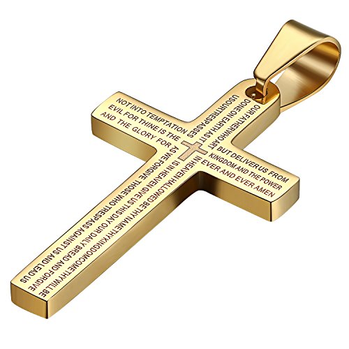 JewelryWe Schmuck Edelstahl Bibel Gebet Kreuz Anhänger mit 54cm Kette, Halskette für Herren Damen, Gold von JewelryWe