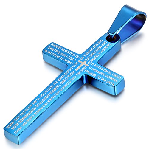 JewelryWe Kreuz Halskette Herren Damen: Edelstahl Bibel Gebet Kreuz Anhänger Vaterunser kreuzanhänger Kette mit Gravur Blau von JewelryWe