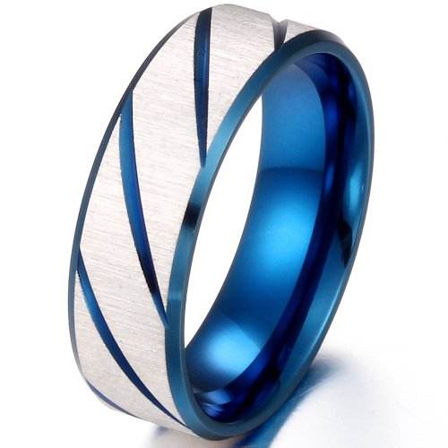 JewelryWe Schmuck Edelstahl Damen Herren Ring, Rillen, Partnerringe Hochzeitsband Unisex, Blau 7mm Breite Größe 54 von JewelryWe